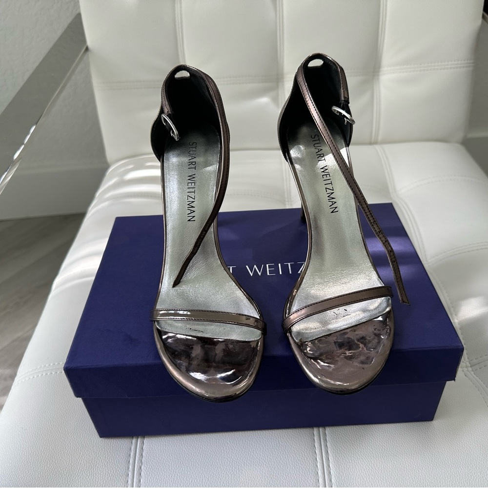 Stuart Weitzman Silver and Black Sandals